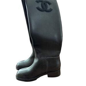 CHANEL Black Over the Knee Boots